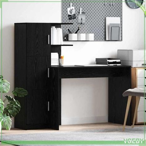 Bureau avec rangement - 3337290 - Chêne noir - Bois d'ingénierie - 6 étagères, 2 portes (1/5)