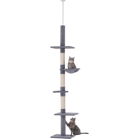 Kratzbaum Deckenhoch höhenverstellbar, stabiler Katzenbaum mit Sisalsäulen, Katzen Kletterbaum, Grau, 40 x 34 x 230-260 cm