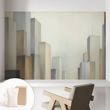 Papier peint intissé décoratif avec colle pour salon chambre et bureau Installation rapide Gratte-ciel urbains 104x70 cm (1/5)