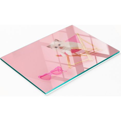 Tagliere da cucina in vetro temperato con grafica decorativa a tema gatti, 80x52 cm (1/5)