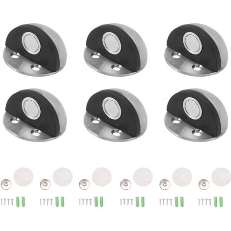 Lot de 6 butées de porte en demi-lune, acier inoxydable et caoutchouc, hémisphères montées au sol. (1/5)