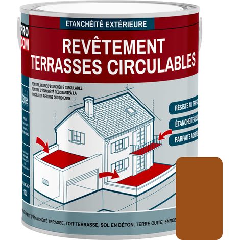 Procom – Peinture d'étanchéité terrasse circulable – Résine imperméabilisante pour béton et terre cuite – Résiste aux micro-organismes – 2.5 litres