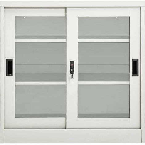 Armadio con Ante Scorrevoli Grigio Chiaro 90x40x90cm in Acciaio DAS895680 (1/5)