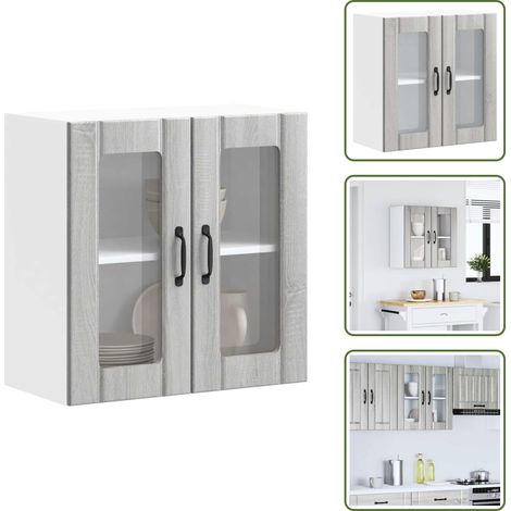 The Living Store Armario pared cocina puerta de cristal Lucca sonoma gris - Armario pared cocina