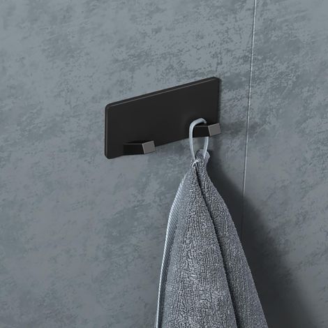 doporro Portasciugamani Adesivo Senza Forare, Ganci Autoadesivi Extra Forti in Acciaio Inox, Gancio da Parete per Bagno, Cucina, Corridoio e Porta, Design Moderno Nero Opaco (1/5)