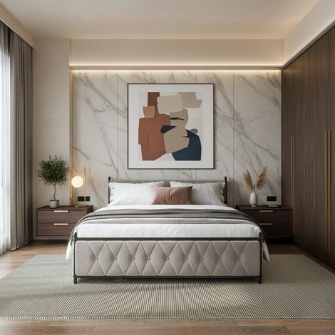 Letto per adulti, Letto matrimoniale 140x200 cm in velluto con 4 cassetti, testiera con vano contenitore, illuminazione LED e porte USB, rete a doghe inclusa, beige (1/5)