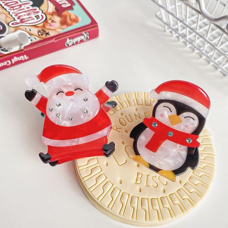 (Lot de 2) Épingle à cheveux Père Noël, épingle à cheveux pingouin dessin animé, épingle à cheveux queue de cheval, décoration de Noël (1/5)