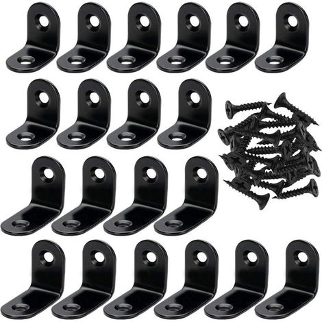 Juego de 20 escuadras en forma de L con 40 tornillos, escuadras de acero inoxidable para madera, color negro. (1/5)