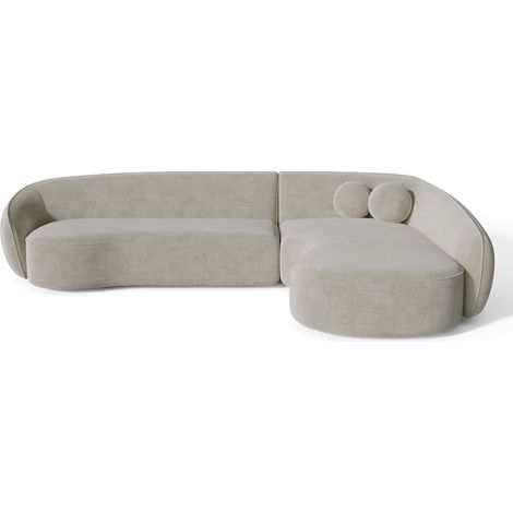Canapé d'angle droit 4 places en tissu tramé toucher doux crème (1/5)