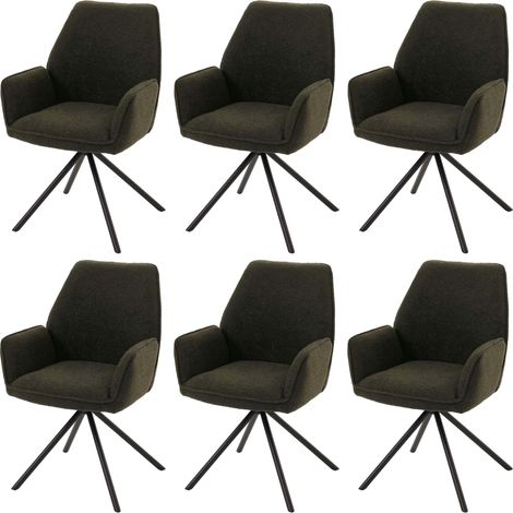 [NEUWERTIG] 6er-Set Esszimmerstuhl HHG-490, Küchenstuhl Stuhl Armlehne, drehbar Auto-Position, Stoff Bouclé Öko-Tex MVG olivgrün