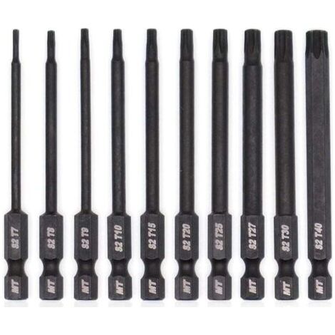 Pair - Jeu d\\'embouts Torx pour tournevis, perceuses et cls chocs, rsistant la temprature, traitement thermique avanc, revtement phosphat, 8 cm, 10 pices (1/5)