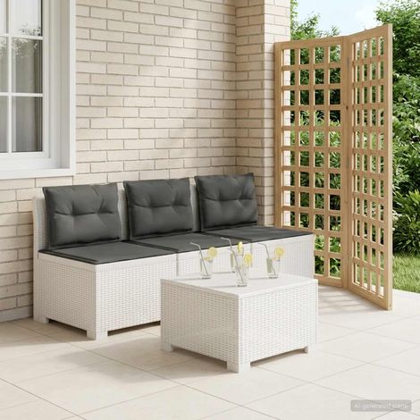 Canapé de jardin modulable 3 places en polypropylène blanc aspect rotin avec coussins - PANGIVO (1/5)