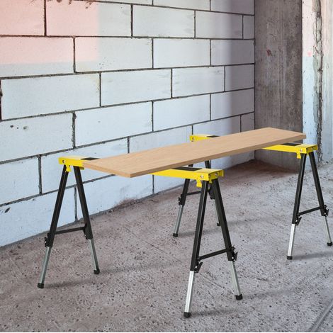 Caballete plegable 2 piezas acero, regulable 62-90 cm, antideslizante, amarillo/negro OKMYHOME (1/5)