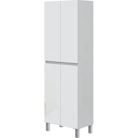 Colonne de salle de bain avec 4 portes sans poignée coloris blanc - Longueur 60 x Profondeur 35 x Hauteur 182 cm