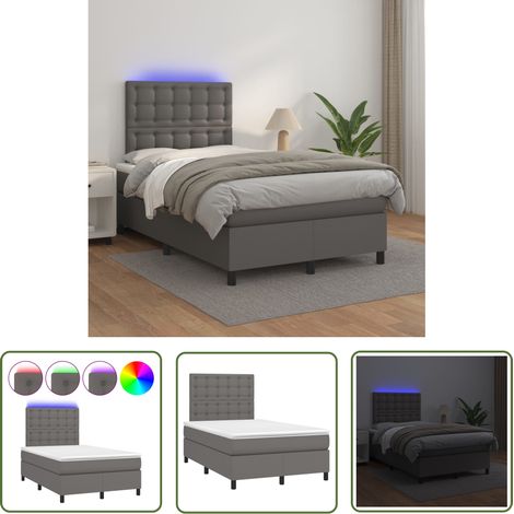 The Living Store Sommier à lattes de lit avec matelas et LED Gris 120x200 cm - Lit Plateforme - Lit Design - Lit Moderne - Lit Capitonné - Sommier Tapissier (1/5)