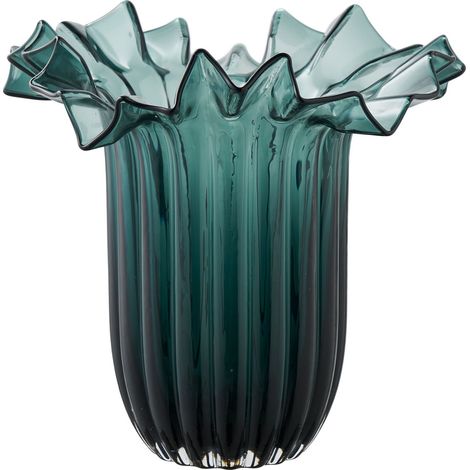 Vaso soffiato a bocca in vetro verde scuro con bordo ondulato ø25×30 cm