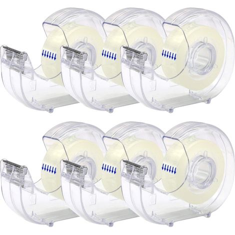 Lot de 6 recharges de ruban adhésif transparent, ruban de bureau avec distributeur pour la maison et l'école, 1,8 cm x 25,6 m par rouleau (1/5)