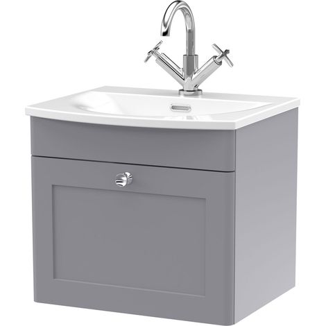 Nuie Classique Satin Grey 500mm Wall Hung Single Drawer Vanity Unit and 30mm Profile Curved Basin - CLC291J (1/5)