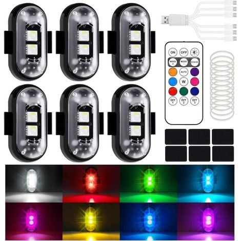 6-teiliges kabelloses LED-Autolicht-Set, 8 Farben, wasserdichte Auto-Taschenlampe mit Fernbedienung für Motorräder, RC-Autos, Fahrräder, Drohnen (1/4)