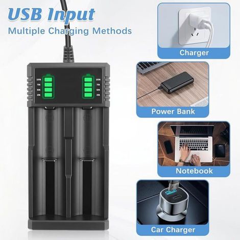 Chargeur de Batterie Double 18650 3,7V/3,6V Chargeur USB Intelligent Universel pour Batteries Rechargeables Li-io CHARGEUR DE PILES (1/5)