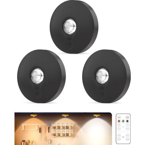 3-stuck-wiederaufladbare-puck-lampen-mit-fernbedienung-1500-mah-dimmbar-timer-zum-aufkleben-schwarz-240214424 (1/4)