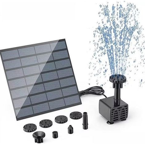 Fontaine solaire – Fontaine d'extérieur – Pompe flottante pour bassin avec 8 buses – Jet puissant – Idéale pour jardin, bassin, abreuvoir à oiseaux et piscine – Noire (1/4)
