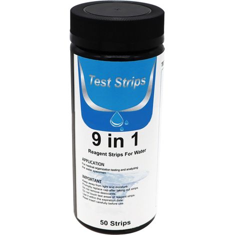 Bandelettes de test d'eau 9 en 1 pour piscine, aquarium et eau potable - 50 tests rapides de pureté (1/5)