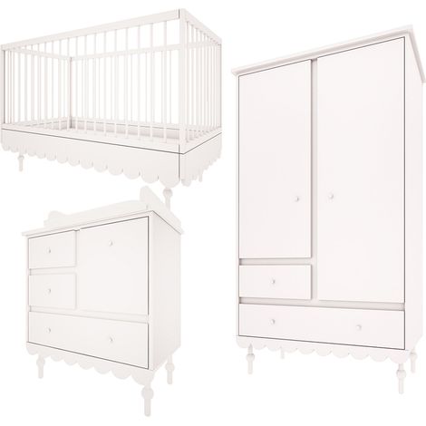 Cameretta completa Lettino evolutivo 70x140 Cassettiera e Armadio 2 ante Wood Luck Babushka Bianco