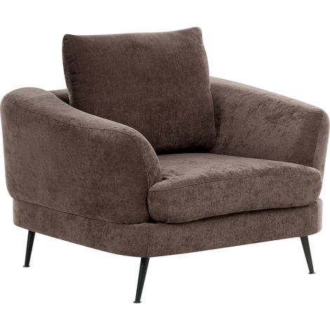 Sillón tapizado de chenilla con reposabrazos patas de hierro sala de estar marrón oscuro Kjaer