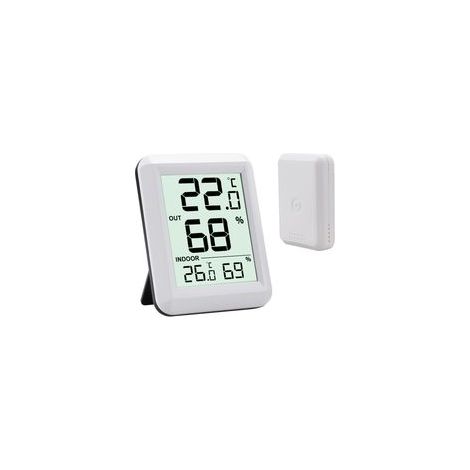 Thermomètre Intérieur et Extérieur, Thermomètre Connecté avec Capteur Extérieure sans Fil, Thermomètre Hygrometre Numérique avec Grand Ecran LCD, Commutateur ℃/℉, pour Bureau, Maison, Chambre