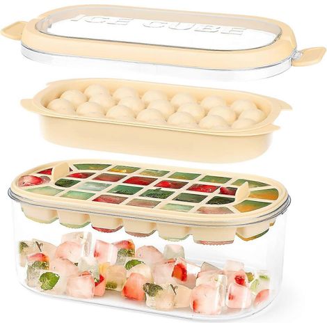 Bac à glaçons avec couvercle amovible anti-déversement, 54 bacs à glaçons en silicone et flexibles pour congélateur, machine à glaçons et moules à glaçons carrés et ronds (1/5)