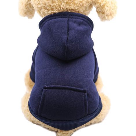 Felpa con cappuccio blu navy per cani, taglia M, circonferenza torace 40 cm, felpa monopezzo con tasche, abbigliamento caldo per cani di piccola taglia, ideale per cuccioli. (1/5)