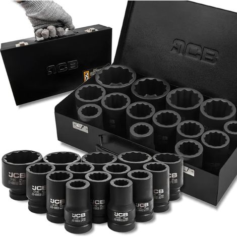 JCB Schlagstecknuss Set 14 Nüsse Stahl (1/5)