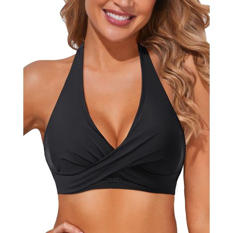 Top bikini da donna con allacciatura al collo - Top da bagno push-up con scollo a V - Copertura completa