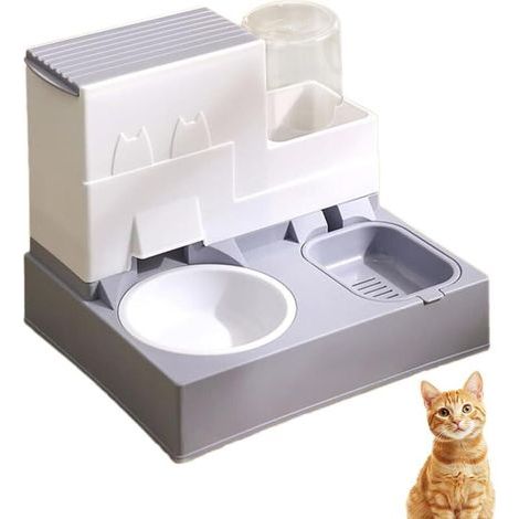 2-in-1 Katzenfutterspender, automatischer Schwerkraftfutterautomat mit Futternapf, leicht zu reinigen (Grau) (1/5)