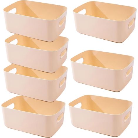 Boîte de Rangement - Lot de 1 - Plastique PP - Avec Poignées - Cuisine Salle de Bain Bureau - Beige 30x20x12 cm (1/5)