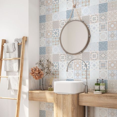 Crédence adhésive salle de bain - Motif carreaux de ciment - 60x60 cm - Adhésif MAT (1/4)