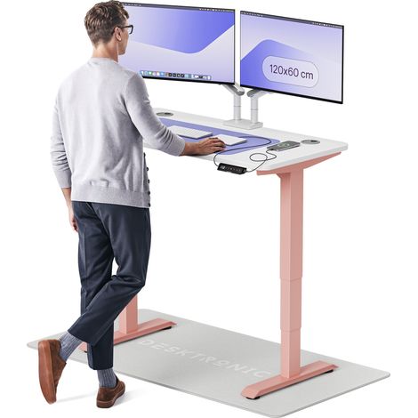 Desktronic Bureau assis debout HomePro - 120x60cm - Rose/Blanc