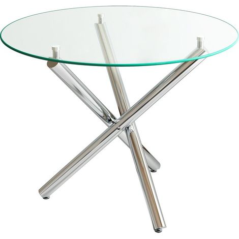 Modern Round Dining Table with Tempered Glass Top and Metal Legs, Minimalist Table for Kitchen or Living Room, 80 × 80 × 76 cm (1/5)