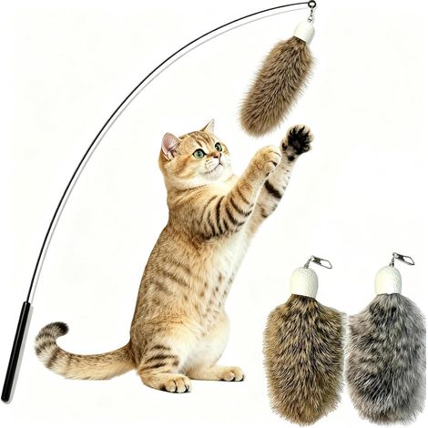 Jouets pour Chats en Vraie Fourrure 2 Têtes de Rechange (1/5)