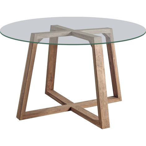Table de salle à manger en acacia naturel et plateau verre - bois naturel et verre transparent (1/3)