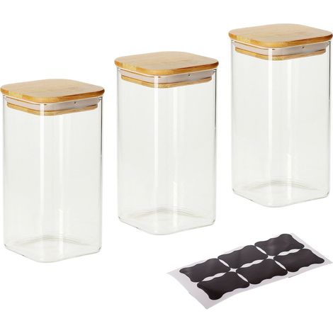 Vorratsgläser aus Glas, Bambusdeckel, 1500 ml, 3er-Set