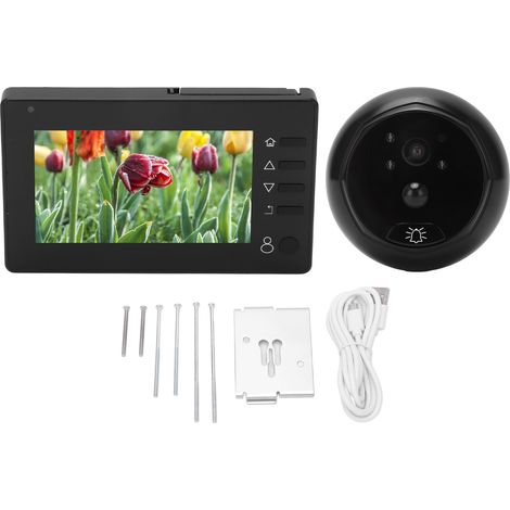 Sonnette de porte intelligente avec judas, judas numérique avec détection de mouvement et vision nocturne, moniteur intérieur avec écran LCD TFT de 3 pouces pour la maison-AquaForge
