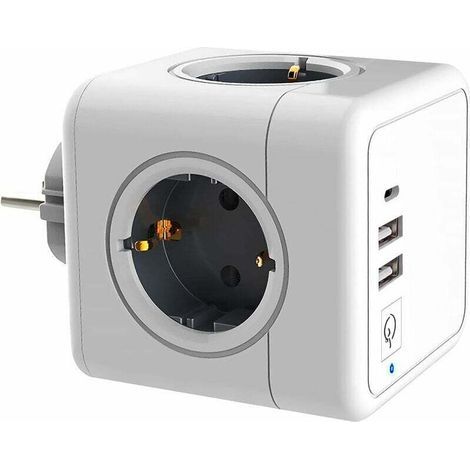 Prise USB Multiple, Multiprise Murale Cube 4 Prises avec 2 USB Secteur, Avec 1 alimentation Type-C,7 en 1 Bloc Multiprises USB Secteur avec Interrupteur, Multiprise Electrique Murale USB Chargeur pour (1/4)