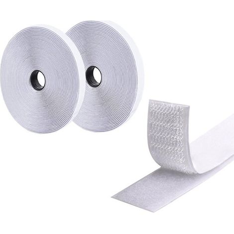 Cinta adhesiva de doble cara de 4,8 m x 20 mm - Velcro - Cinta adhesiva resistente con ganchos y hebillas - Para organizar y asegurar objetos en el hogar (Blanco) (1/5)