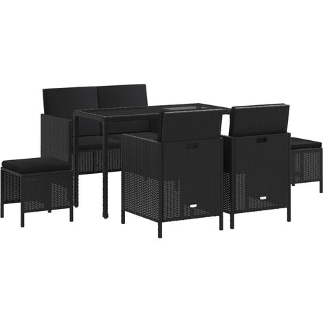vidaXL Set comedor de jardín 6 pzas con cojines ratán sintético negro (1/2)