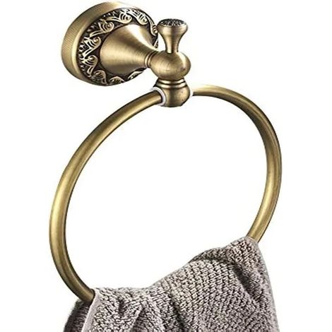 Anneau porte-serviettes rond en laiton, porte-serviettes mural rétro pour salle de bain, bronze (1/5)
