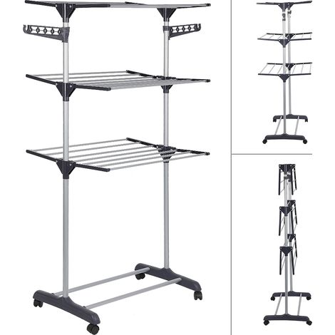 Sifree – Etendoir à linge pliant en acier inox – Taille ajustable 75-126cm – Support à chaussures – Capacité 35kg – Gain de place
