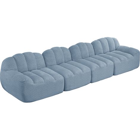 CAIziCanapé modulaire 4 places, forme coquillage, canapé sans armature en mousse haute densité 32D, assise profonde, idéal pour le salon, tissu doux, bleu (1/5)