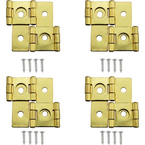 Lot de 4 charnières de moustiquaire dorées, pliables, à double action, avec vis de fixation, rotation à 360°. (1/5)